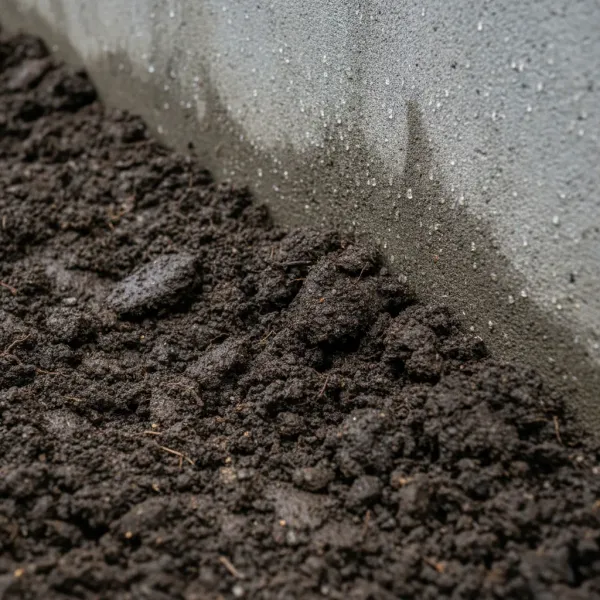 Standing water pooled in a crawl space with wet soil